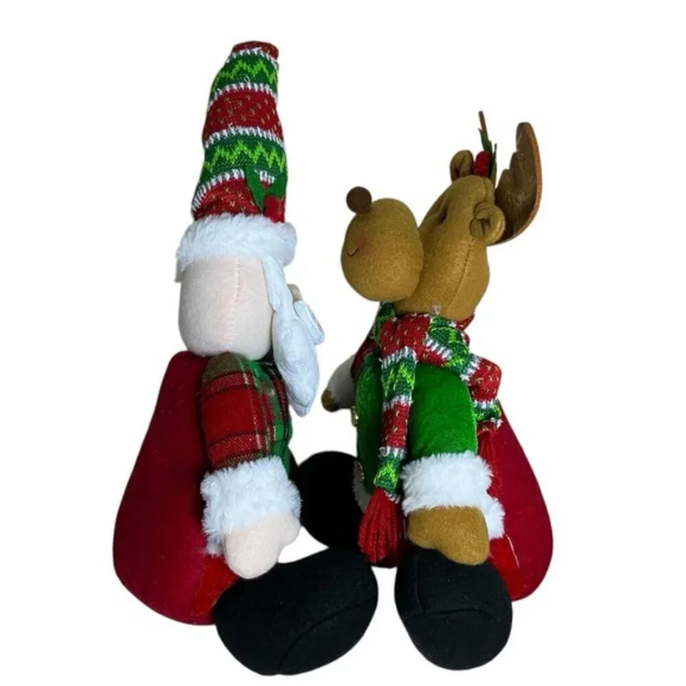 Santa and Reindeer Plush Gnomes Shelf Sitter Christmas Holiday Set Tartan Plaid